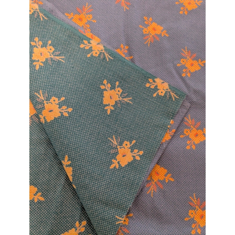 3 Yards Vintage 60s Blue Gold Floral Quilting Fabric 35x108